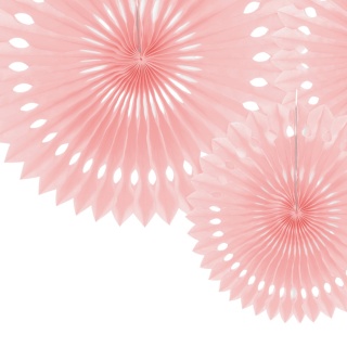 DEKORACYJNE ROZETY RÓŻOWE JASNE 3szt. DEKORACJA WISZĄCA ROZETY 20-30cm