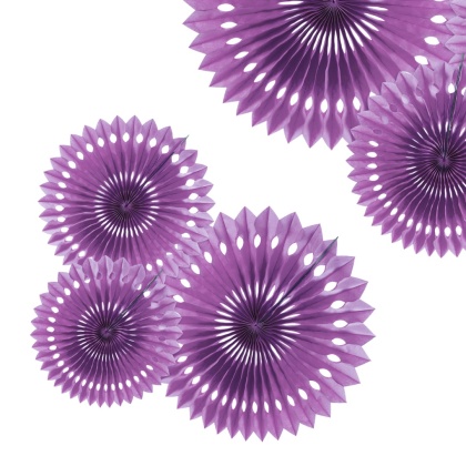 DEKORACYJNE ROZETY FIOLETOWE 3szt. DEKORACJA WISZĄCA ROZETY 20-30cm