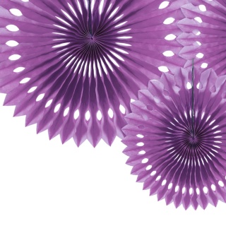 DEKORACYJNE ROZETY FIOLETOWE 3szt. DEKORACJA WISZĄCA ROZETY 20-30cm