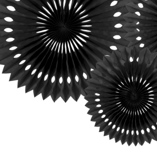 DEKORACYJNE ROZETY CZARNE 3szt. DEKORACJA WISZĄCA ROZETY 20-30cm