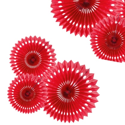 DEKORACYJNE ROZETY CZERWONE 3szt. DEKORACJA WISZĄCA ROZETY 20-30cm