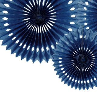 DEKORACYJNE ROZETY GRANATOWE 3szt. DEKORACJA WISZĄCA ROZETY 20-30cm