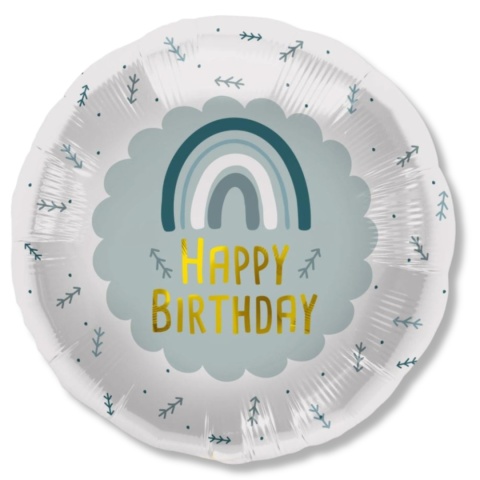 BALON URODZINOWY Z TĘCZĄ NIEBIESKI 45cm BALON NA ROCZEK NA URODZIONY