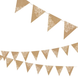 GIRLANDA KRAFTOWA FLAGIETKI Z BIAŁYM WZOREM 2,1m BOHO WISZĄCA OZDOBA