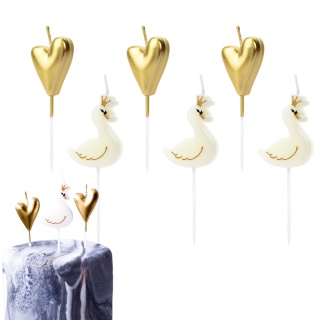 ŚWIECZKI NA TORT ŁABĘDZIE I SERDUSZKA 6szt. LOVELY SWAN