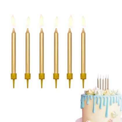 ŚWIECZKI URODZINOWE GŁADKIE ZŁOTE 6szt. ZŁOTE ŚWIECZKI 6cm