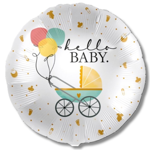 BALON HELLO BABY Z WÓZKIEM 43cm BALON BABY SHOWER POWITANIE DZIECKA