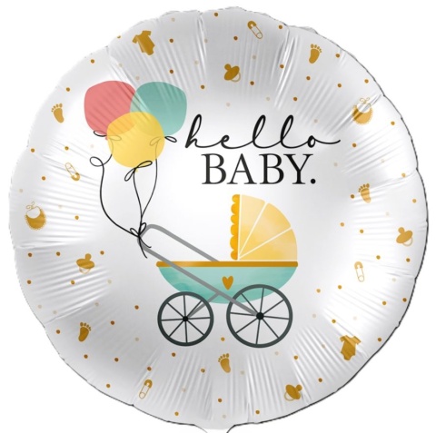 BALON HELLO BABY Z WÓZKIEM 43cm BALON BABY SHOWER POWITANIE DZIECKA