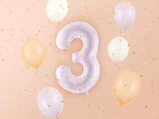 FOLIOWY BALON CYFRA 3 JASNY FIOLETOWY 72cm URODZINY HEL/POWIETRZE