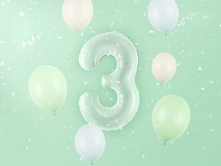 FOLIOWY BALON CYFRA 3 JASNY ZIELONY 72cm URODZINY HEL/POWIETRZE