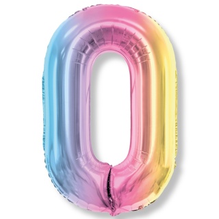 BALON FOLIOWY TĘCZOWA CYFRA 0 PASTELOWA BŁYSZCZĄCA DUŻA 86cm URODZINY