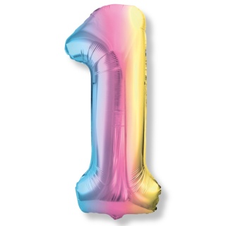 BALON FOLIOWY TĘCZOWA CYFRA 1 PASTELOWA BŁYSZCZĄCA DUŻA 86cm URODZINY