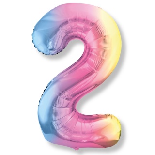 BALON FOLIOWY TĘCZOWA CYFRA 2 PASTELOWA BŁYSZCZĄCA DUŻA 86cm URODZINY