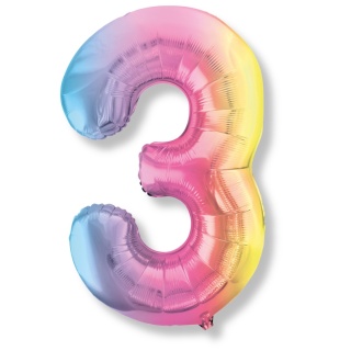 BALON FOLIOWY TĘCZOWA CYFRA 3 PASTELOWA BŁYSZCZĄCA DUŻA 86cm URODZINY