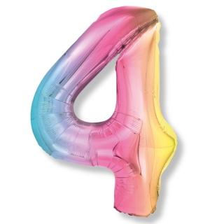 BALON FOLIOWY TĘCZOWA CYFRA 4 PASTELOWA BŁYSZCZĄCA DUŻA 86cm URODZINY