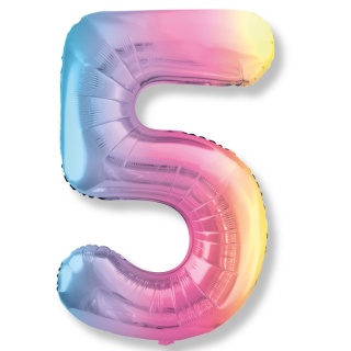 BALON FOLIOWY TĘCZOWA CYFRA 5 PASTELOWA BŁYSZCZĄCA DUŻA 86cm URODZINY
