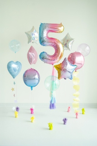 BALON FOLIOWY TĘCZOWA CYFRA 5 PASTELOWA BŁYSZCZĄCA DUŻA 86cm URODZINY