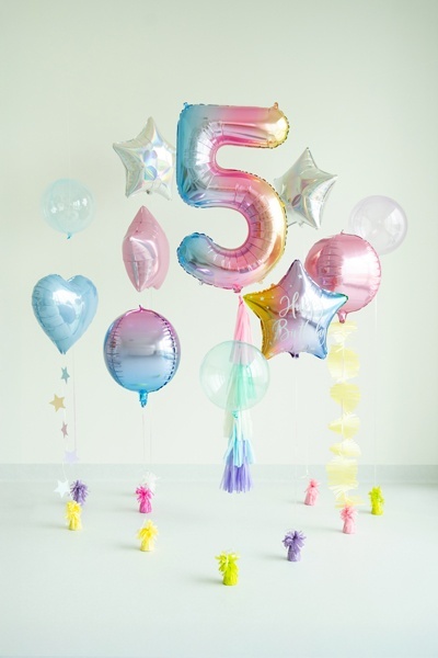 BALON FOLIOWY TĘCZOWA CYFRA 5 PASTELOWA BŁYSZCZĄCA DUŻA 86cm URODZINY