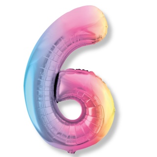 BALON FOLIOWY TĘCZOWA CYFRA 6 PASTELOWA BŁYSZCZĄCA DUŻA 86cm URODZINY