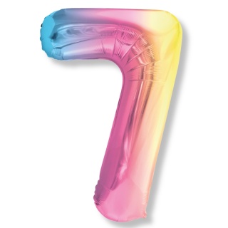 BALON FOLIOWY TĘCZOWA CYFRA 7 PASTELOWA BŁYSZCZĄCA DUŻA 86cm URODZINY