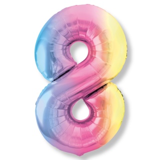 BALON FOLIOWY TĘCZOWA CYFRA 8 PASTELOWA BŁYSZCZĄCA DUŻA 86cm URODZINY