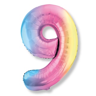BALON FOLIOWY TĘCZOWA CYFRA 9 PASTELOWA BŁYSZCZĄCA DUŻA 86cm URODZINY