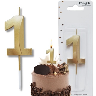ŚWIECZKA CYFRA 1 ZŁOTA 5cm JASNE ZŁOTO ŚWIECZKA NA PIKU
