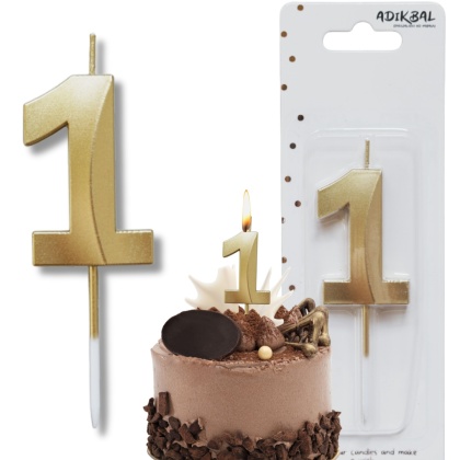 ŚWIECZKA CYFRA 1 ZŁOTA 5cm JASNE ZŁOTO ŚWIECZKA NA PIKU