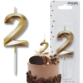 ŚWIECZKA CYFRA 2 ZŁOTA 5cm JASNE ZŁOTO ŚWIECZKA NA PIKU