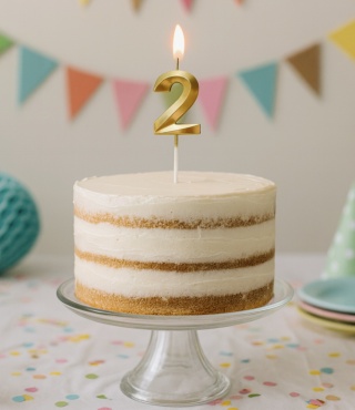 ŚWIECZKA CYFRA 2 ZŁOTA 5cm JASNE ZŁOTO ŚWIECZKA NA PIKU