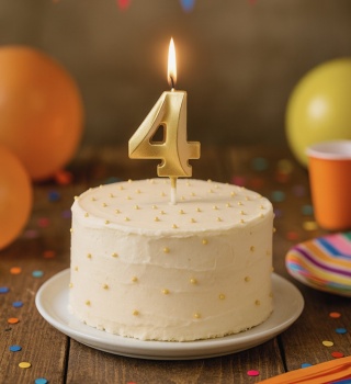 ŚWIECZKA CYFRA 4 ZŁOTA 5cm JASNE ZŁOTO ŚWIECZKA NA PIKU