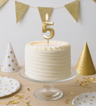 ŚWIECZKA CYFRA 5 ZŁOTA 5cm JASNE ZŁOTO ŚWIECZKA NA PIKU