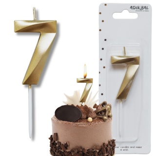 ŚWIECZKA CYFRA 7 ZŁOTA 5cm JASNE ZŁOTO ŚWIECZKA NA PIKU