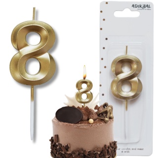 ŚWIECZKA CYFRA 8 ZŁOTA 5cm JASNE ZŁOTO ŚWIECZKA NA PIKU