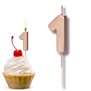 ŚWIECZKA URODZINOWA CYFRA 1 RÓŻOWE ZŁOTO 4,5cm ELEGANCKA ŚWIECZKA