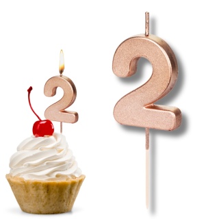 ŚWIECZKA URODZINOWA CYFRA 2 RÓŻOWE ZŁOTO 4,5cm ELEGANCKA ŚWIECZKA