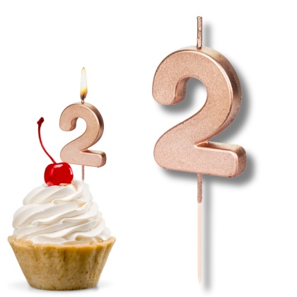 ŚWIECZKA URODZINOWA CYFRA 2 RÓŻOWE ZŁOTO 4,5cm ELEGANCKA ŚWIECZKA