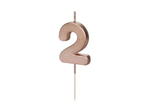 ŚWIECZKA URODZINOWA CYFRA 2 RÓŻOWE ZŁOTO 4,5cm ELEGANCKA ŚWIECZKA
