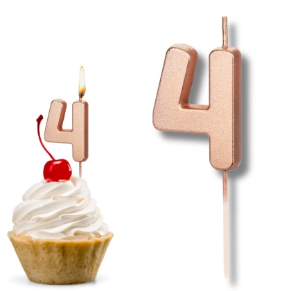 ŚWIECZKA URODZINOWA CYFRA 4 RÓŻOWE ZŁOTO 4,5cm ELEGANCKA ŚWIECZKA
