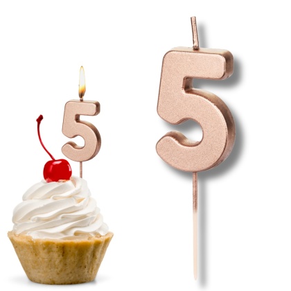 ŚWIECZKA URODZINOWA CYFRA 5 RÓŻOWE ZŁOTO 4,5cm ELEGANCKA ŚWIECZKA