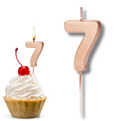 ŚWIECZKA URODZINOWA CYFRA 7 RÓŻOWE ZŁOTO 4,5cm ELEGANCKA ŚWIECZKA