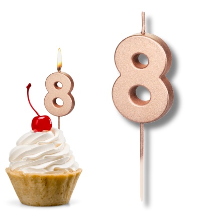 ŚWIECZKA URODZINOWA CYFRA 8 RÓŻOWE ZŁOTO 4,5cm ELEGANCKA ŚWIECZKA