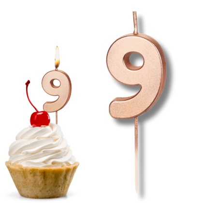 ŚWIECZKA URODZINOWA CYFRA 9 RÓŻOWE ZŁOTO 4,5cm ELEGANCKA ŚWIECZKA