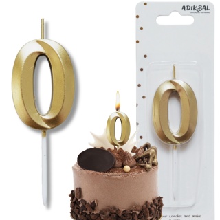 ŚWIECZKA CYFRA 0 ZŁOTA 5cm JASNE ZŁOTO ŚWIECZKA NA PIKU