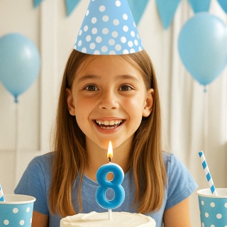 PAPIEROWE CZAPECZKI NIEBIESKIE W SREBRNE GROSZKI 6sztuk CZAPECZKI URODZINOWE