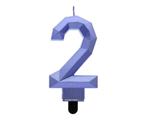 ŚWIECZKA CYFRA 2 NIEBIESKA 7,5cm METALICZNY GRANAT OMBRE