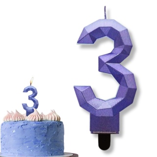 ŚWIECZKA CYFRA 3 NIEBIESKA 7,5cm METALICZNY GRANAT OMBRE