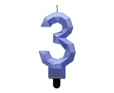 ŚWIECZKA CYFRA 3 NIEBIESKA 7,5cm METALICZNY GRANAT OMBRE