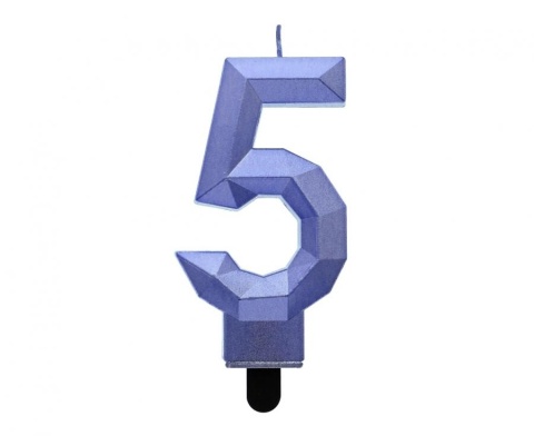ŚWIECZKA CYFRA 5 NIEBIESKA 7,5cm METALICZNY GRANAT OMBRE