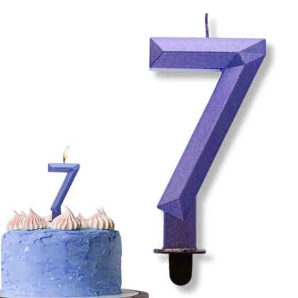 ŚWIECZKA CYFRA 7 NIEBIESKA 7,5cm METALICZNY GRANAT OMBRE